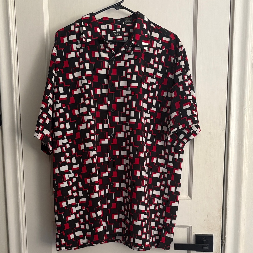 Men's Geometric Pattern Shirt - Black, Red, White